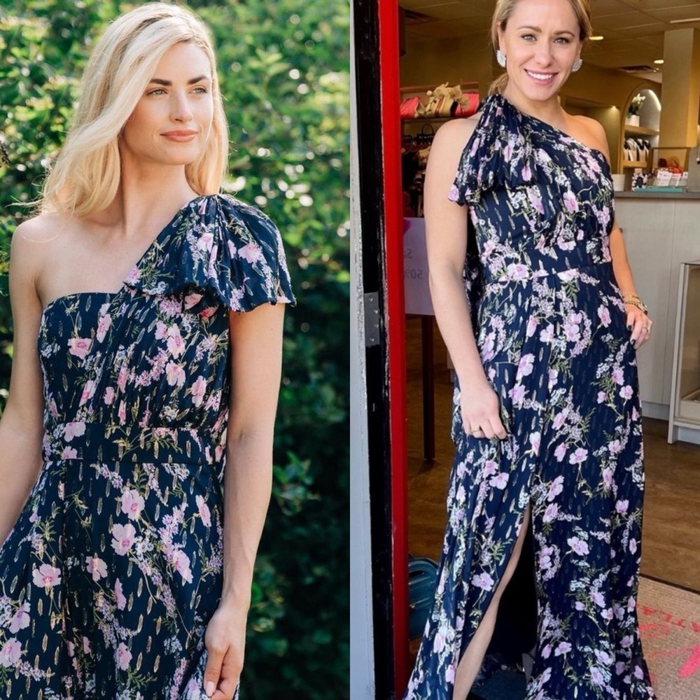 SHOSHANNA Caprina Georgette Maxi Dress Navy/Lavender Multi Sz 2